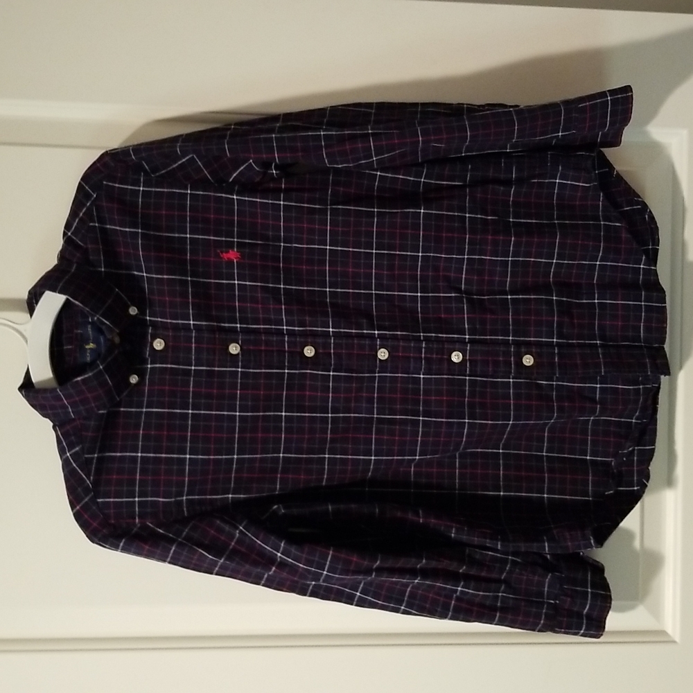 Ralph Lauren Boys M (10-12) Light Flannel shirt Navy plaid
